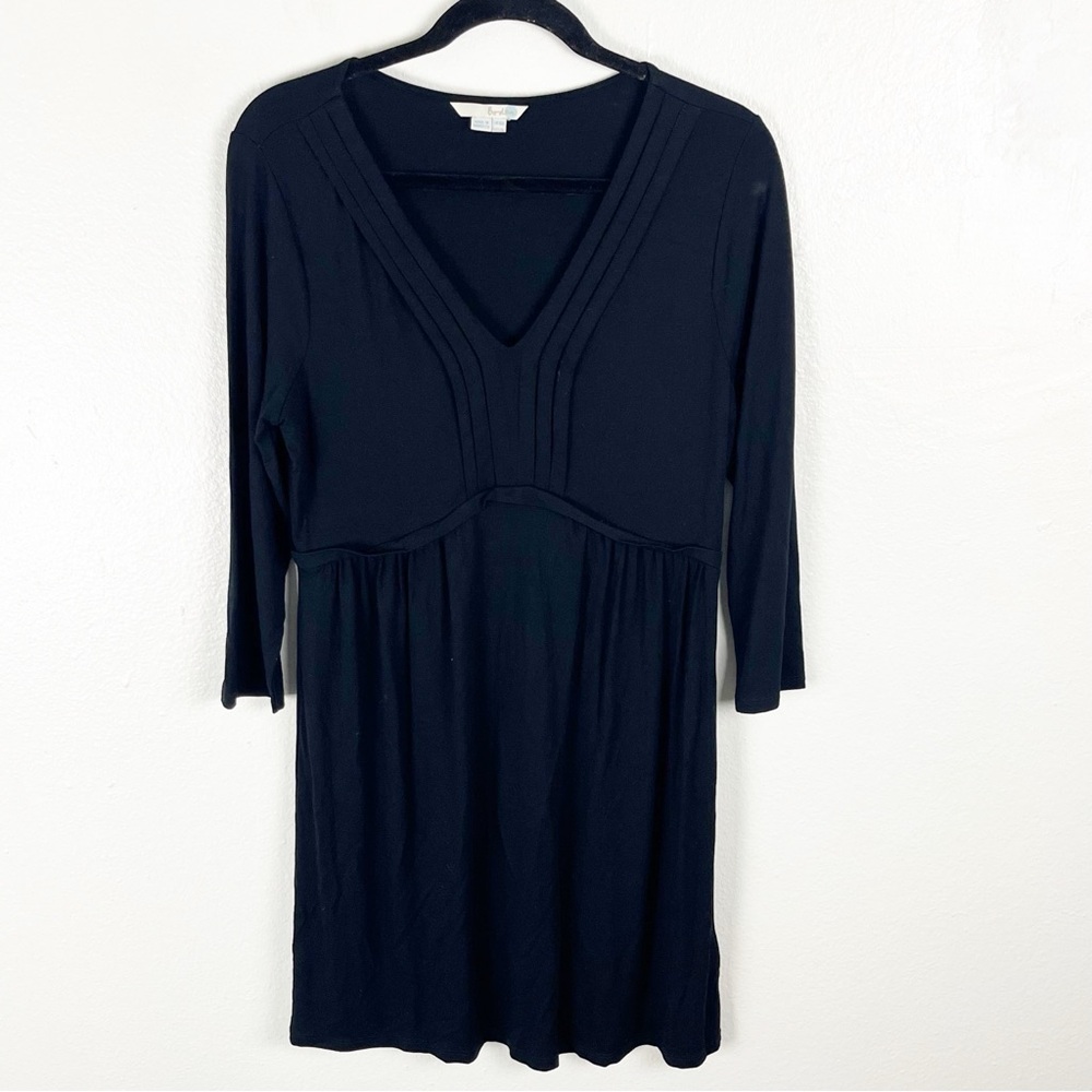 BODEN Classic Black Pleat Stretch Jersey Long Sleeves V-Neck Dress, Size 12R